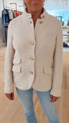 Womens Round Neck and Breasted Woolen Casual Coat