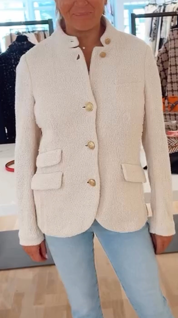 Womens Round Neck and Breasted Woolen Casual Coat