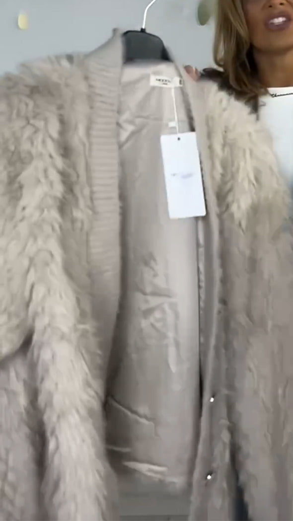 Women Spliced Plush Casual Cardigan