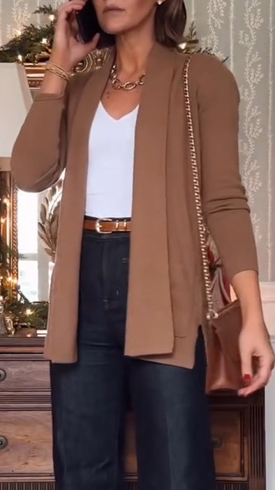 Womens Solid Color Casual Knitted Cardigan