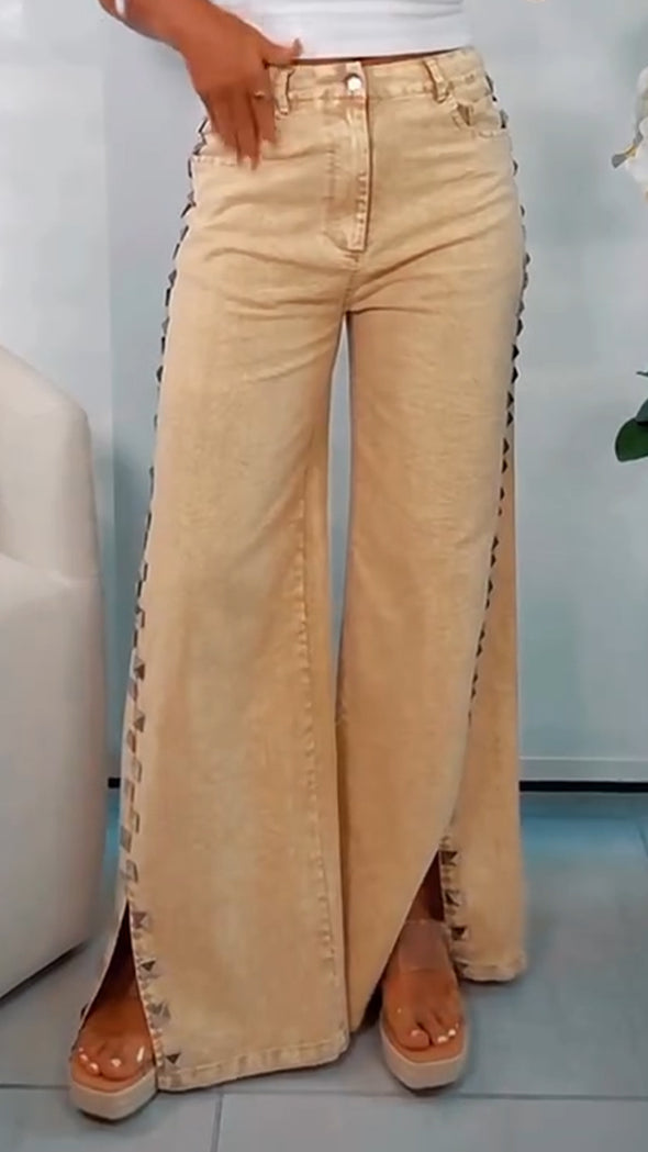 Womens Side Hot Diamond Casual Jeans