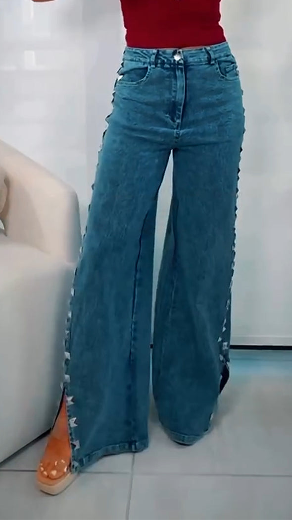 Womens Side Hot Diamond Casual Jeans