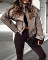 Women Lapel Temperament Casual Leather Jacket