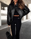 Women Lapel Temperament Casual Leather Jacket