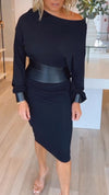 Womens Round Neck Solid Color Dress Waist Cover