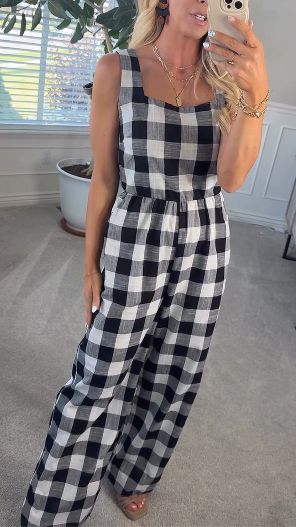 Womens Spliced Plaid Casual Jumpsuits