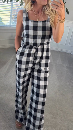 Womens Spliced Plaid Casual Jumpsuits