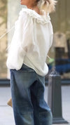 Women V-neck Splicing Top + Washing Jeans Casual Set