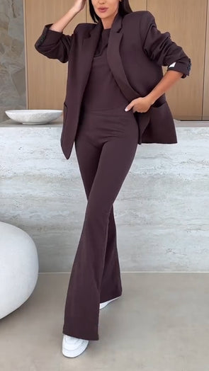 Womens Lapel Solid Color Temperament Commuter Set