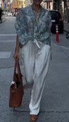 Womens round neck printed top + pants casual suit