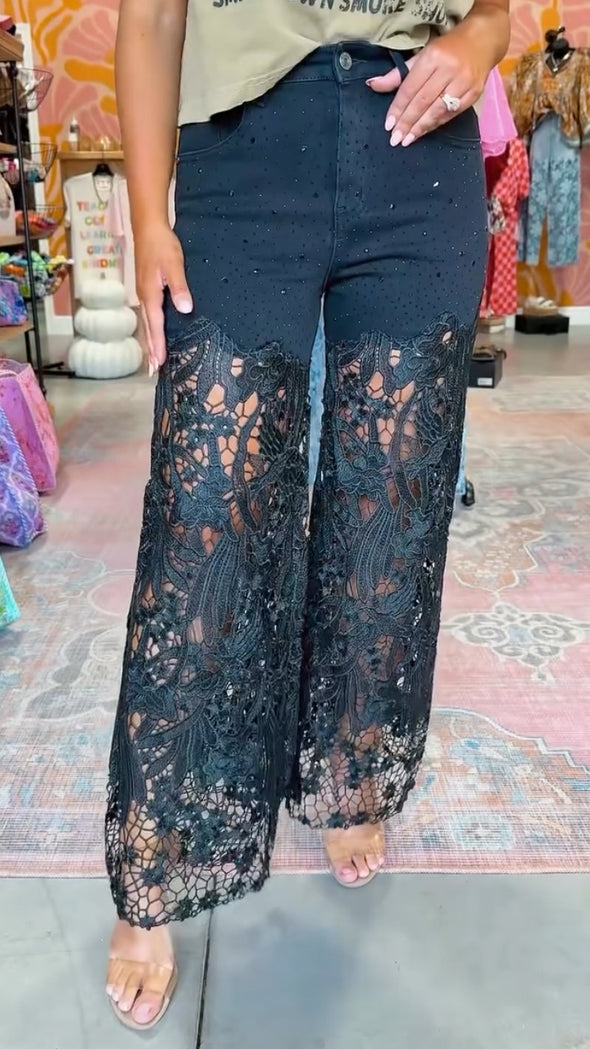 Womens Spliced Hot Diamond Printing Hollow Casual Pants