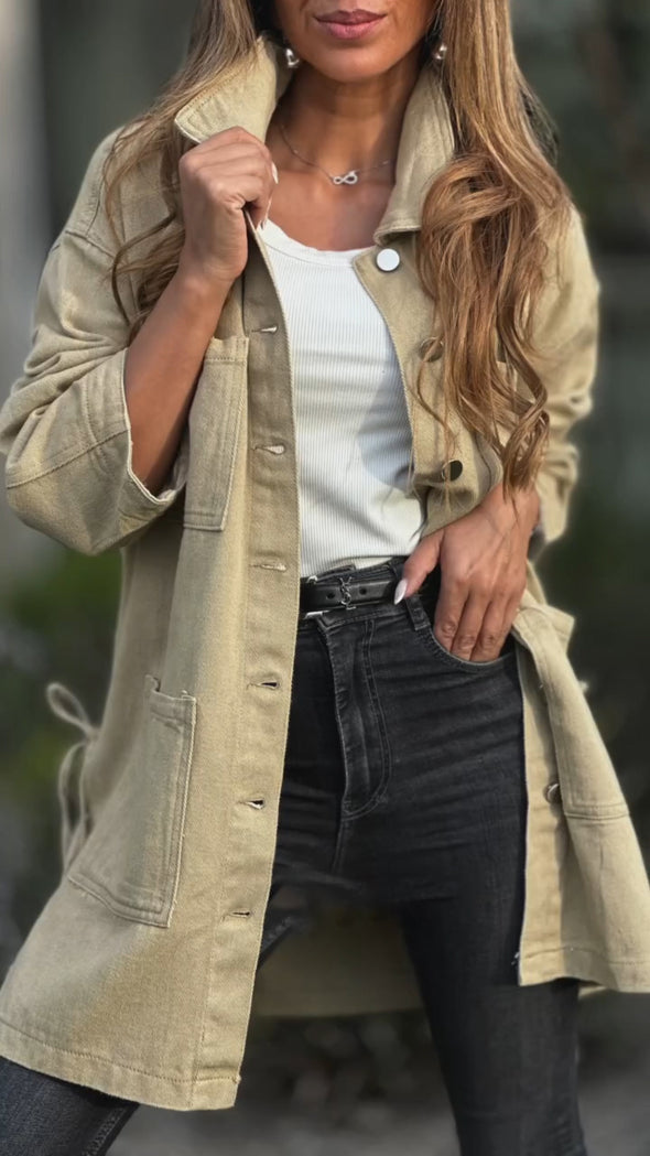 Womens Lapel Splicing Wash Water Casual Denim Jacket