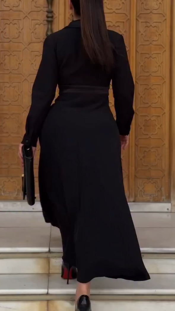 Women Lapel Double-breasted Elegant Casual Dress