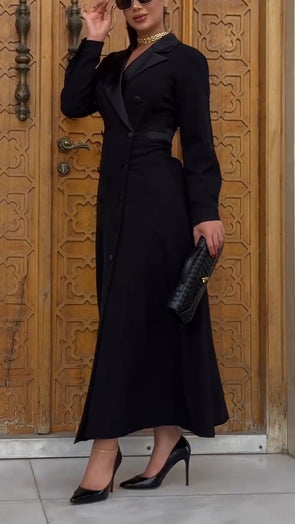 Women Lapel Double-breasted Elegant Casual Dress