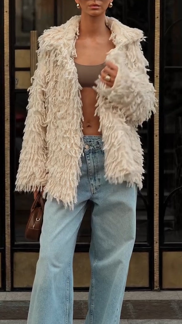 Women Lapel Tassel Casual Coat