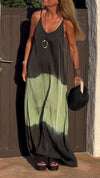 Womens Suspender Contrast Color Loose Casual Dress