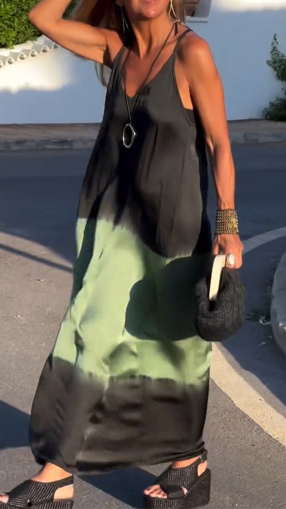 Womens Suspender Contrast Color Loose Casual Dress