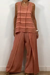 Women Round Neck Splicing Top + Pants Casual Suit