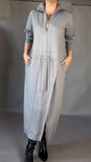 Womens Lapel Zipper Waist Drawstring Loose Casual Dress