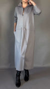 Womens Lapel Zipper Waist Drawstring Loose Casual Dress