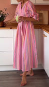 Womens V-neck Vertical Pattern Casual Dress