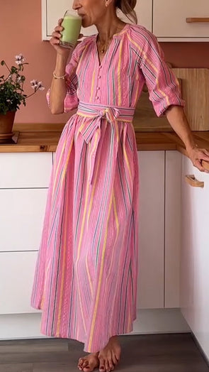 Womens V-neck Vertical Pattern Casual Dress