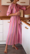 Womens V-neck Vertical Pattern Casual Dress