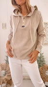 Women Round Neck Hooded Drawstring Casual Top