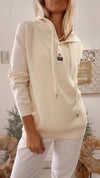 Women Round Neck Hooded Drawstring Casual Top