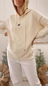 Women Round Neck Hooded Drawstring Casual Top