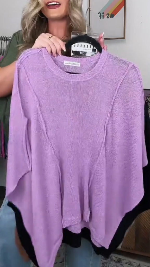 Women Round Neck Solid Color Spliced Casual Top
