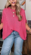 Women Round Neck Solid Color Spliced Casual Top
