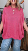 Women Round Neck Solid Color Spliced Casual Top