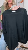 Women Round Neck Solid Color Spliced Casual Top