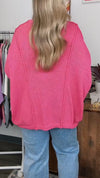 Women Round Neck Solid Color Spliced Casual Top