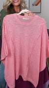 Women Round Neck Solid Color Spliced Casual Top