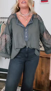 Womens Lapel Splicing Printed Hollow Casual Top
