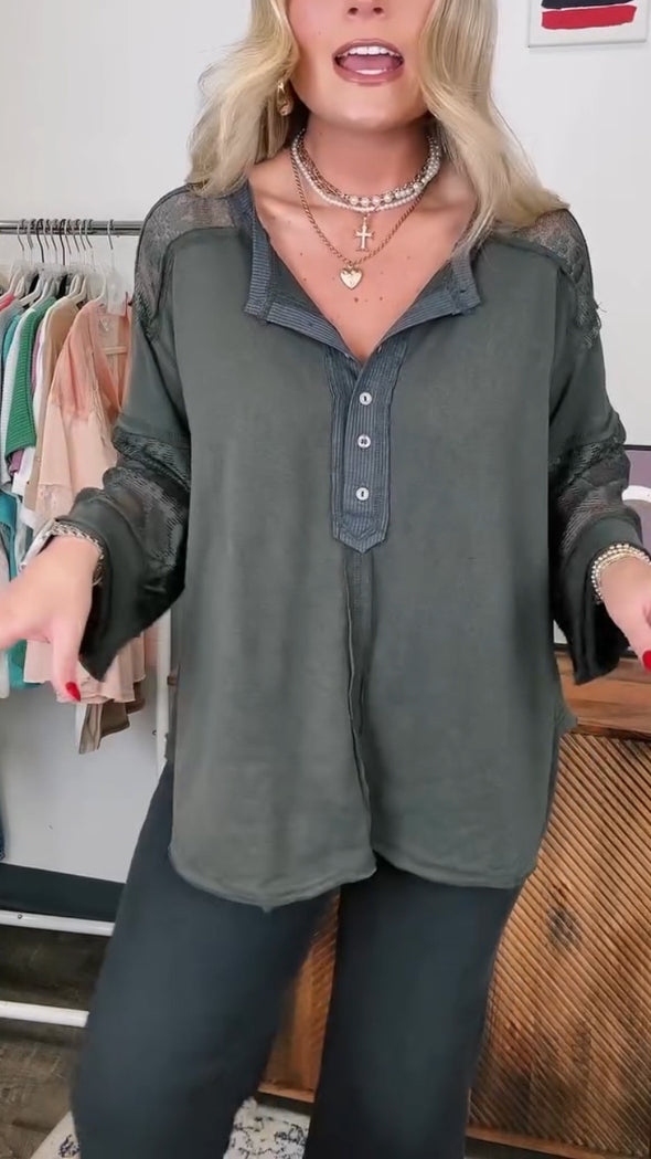 Womens Lapel Splicing Printed Hollow Casual Top