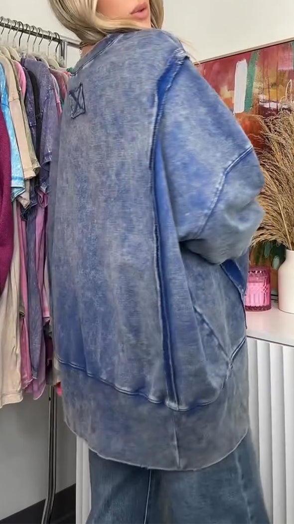 Ladies Round Neck Patchwork Dyed Casual Top