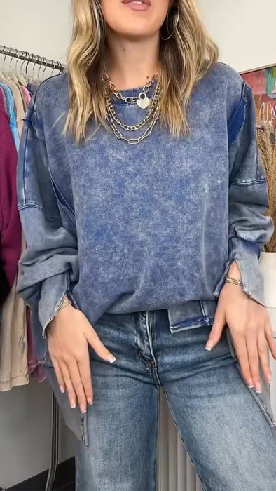 Ladies Round Neck Patchwork Dyed Casual Top