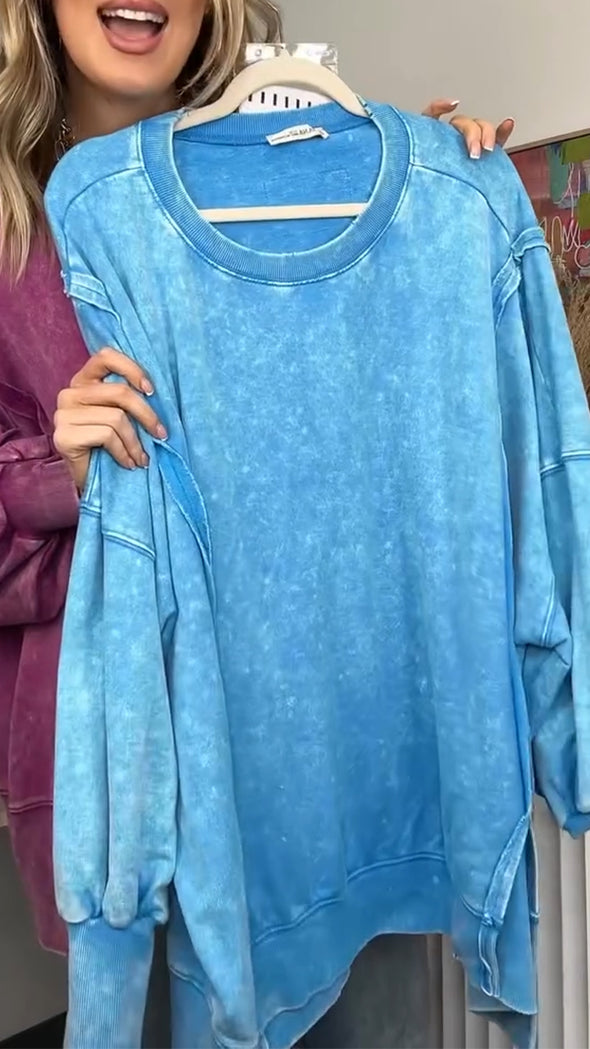 Ladies Round Neck Patchwork Dyed Casual Top