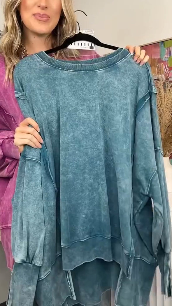 Ladies Round Neck Patchwork Dyed Casual Top