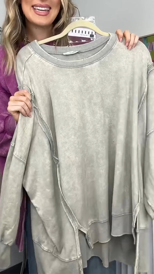 Ladies Round Neck Patchwork Dyed Casual Top