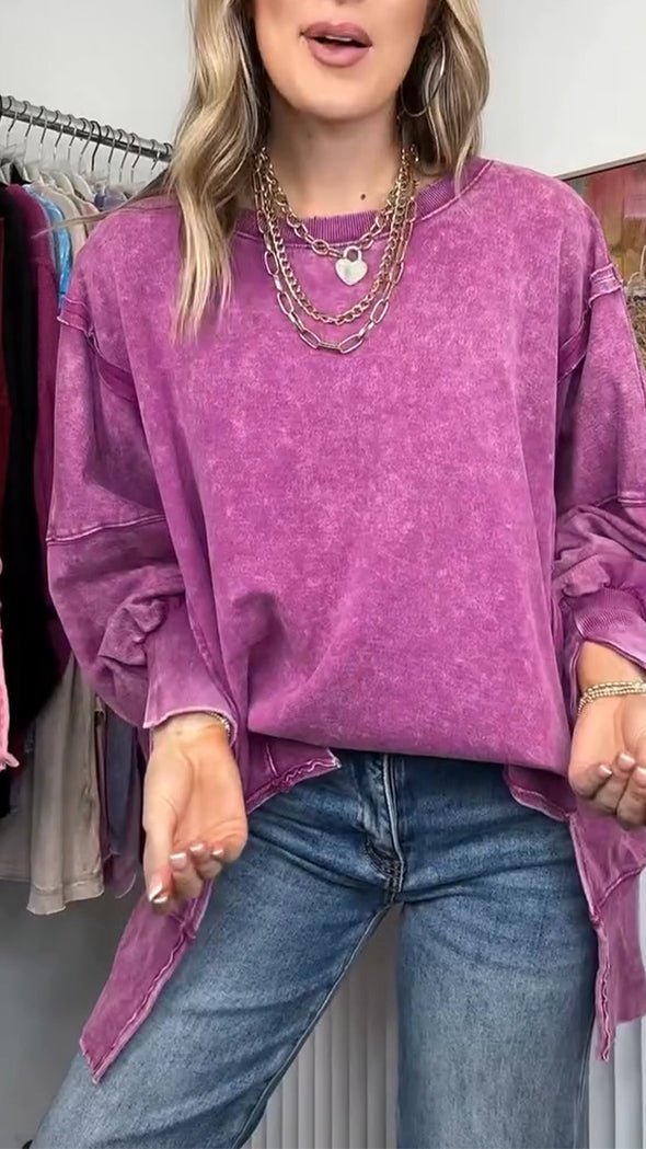 Ladies Round Neck Patchwork Dyed Casual Top