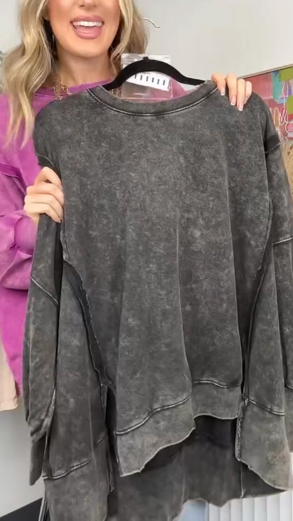Ladies Round Neck Patchwork Dyed Casual Top