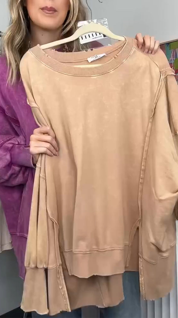 Ladies Round Neck Patchwork Dyed Casual Top