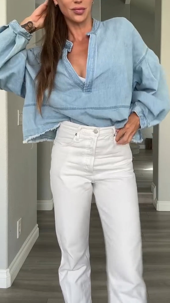 Womens V-neck Spliced Casual Top
