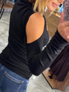Women Round Neck Shoulder Hollow Casual Top