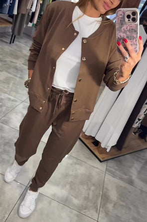 Women Breasted Cardigan + Pants Casual Set