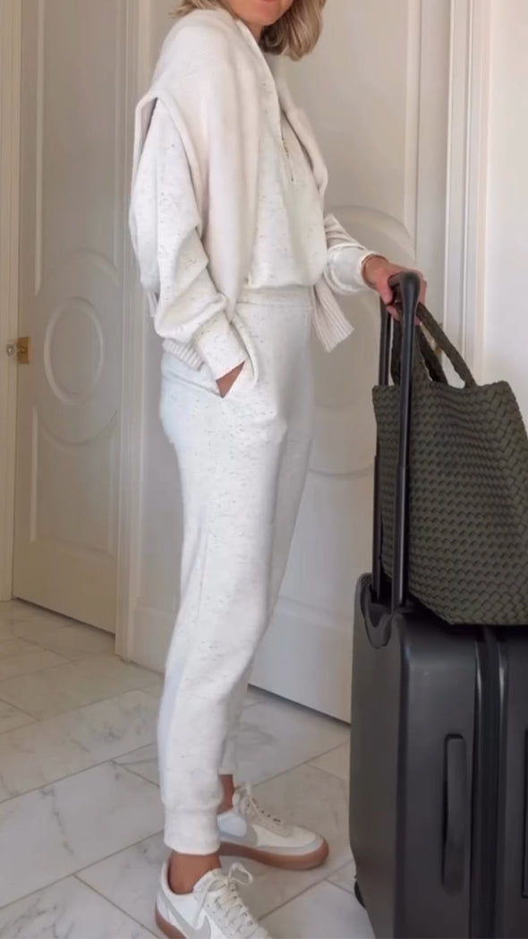 Women Round Neck Top + Pants Casual Suit